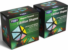 TOSY Magnet Pyramid Glow - 1 Cube Transforms into 1 Billion Shapes, 12 pcs, 4th of July Decorations, 243 Rare Earth Magnets, Glowing, Holographic Design Magnet Tiles Creative Puzzle STEM Toy, 2-Pack
