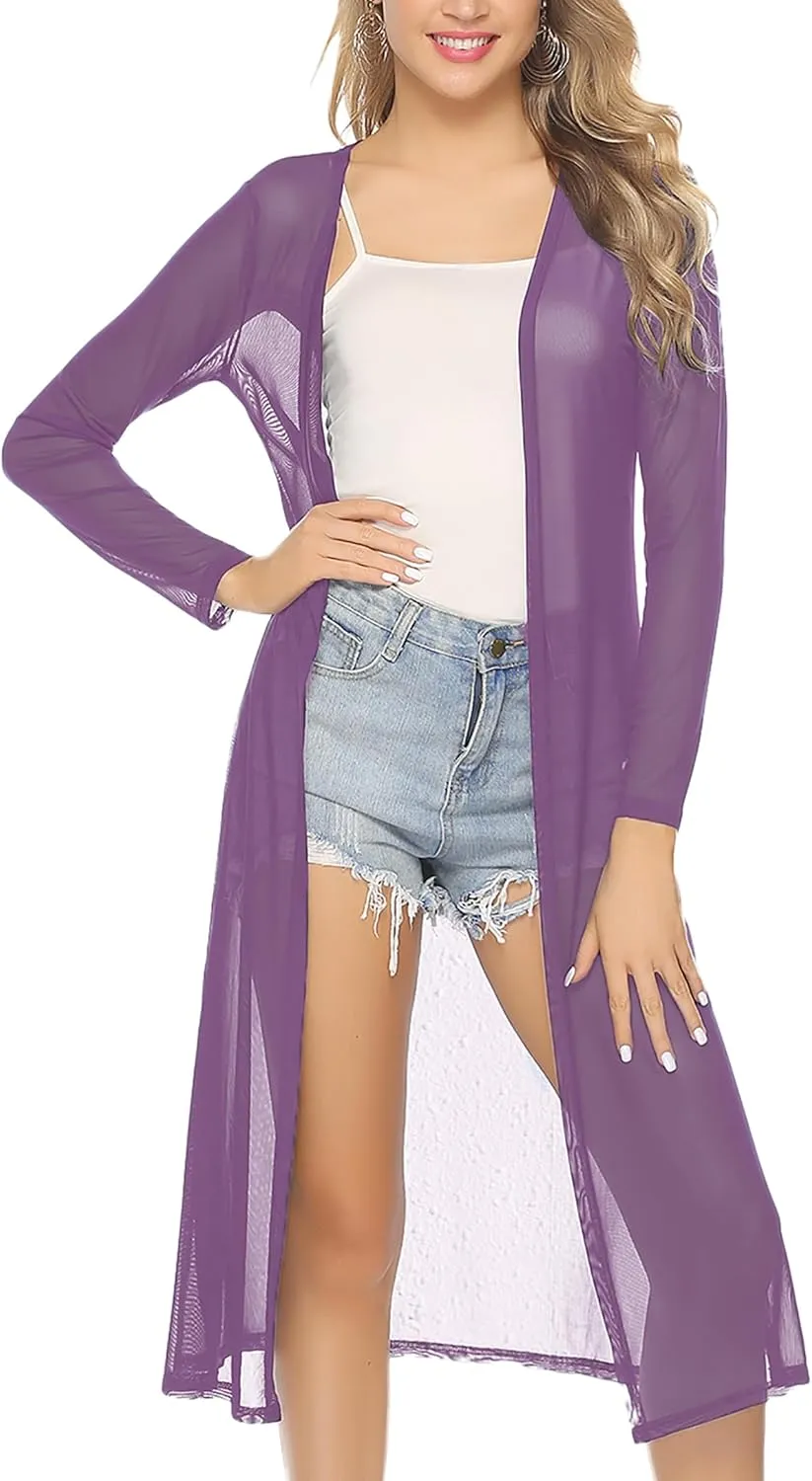 Totatuit Long Summer Cardigan for Women Lightweight Open Front Tops Solid Duster Swimwear Beach Cover Up