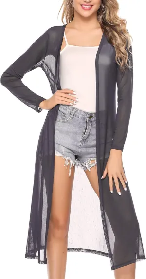 Totatuit Long Summer Cardigan for Women Lightweight Open Front Tops Solid Duster Swimwear Beach Cover Up