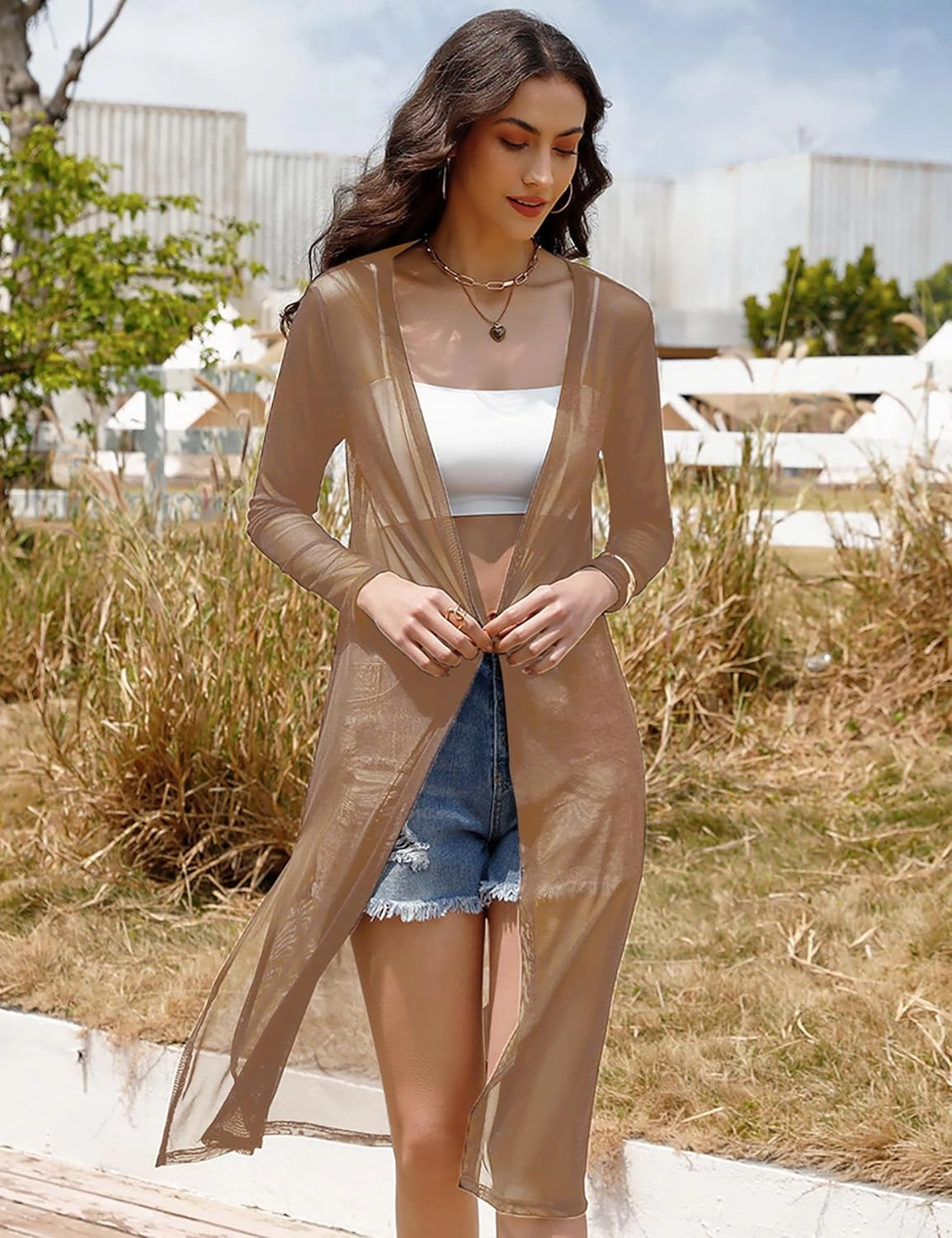 Totatuit Long Summer Cardigan for Women Lightweight Open Front Tops Solid Duster Swimwear Beach Cover Up