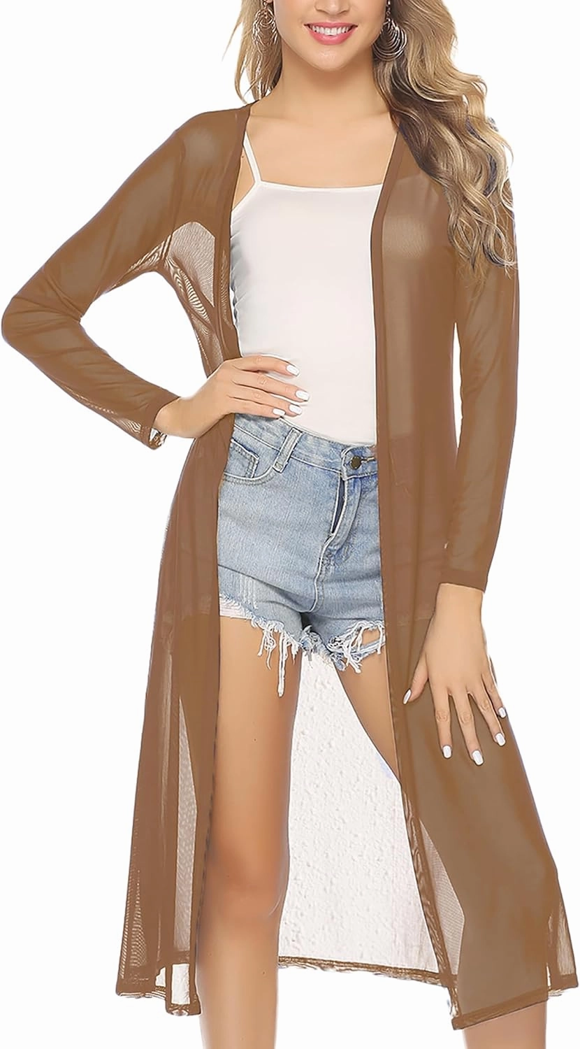 Totatuit Long Summer Cardigan for Women Lightweight Open Front Tops Solid Duster Swimwear Beach Cover Up