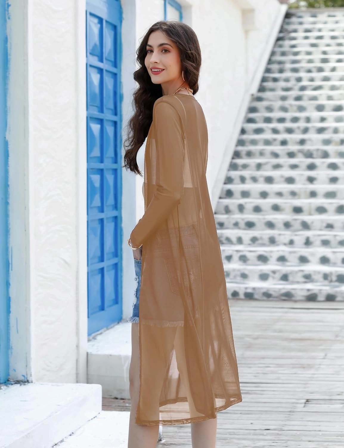 Totatuit Long Summer Cardigan for Women Lightweight Open Front Tops Solid Duster Swimwear Beach Cover Up