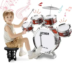 Toy Drum Set for Toddlers Music Toys for 3 4 5 Year Old Kids Jazz Drum Kit with Stool 5 Drums Percussion Musical Instruments Toys for Boys Girls Christmas Birthday Gifts Ages 3-5