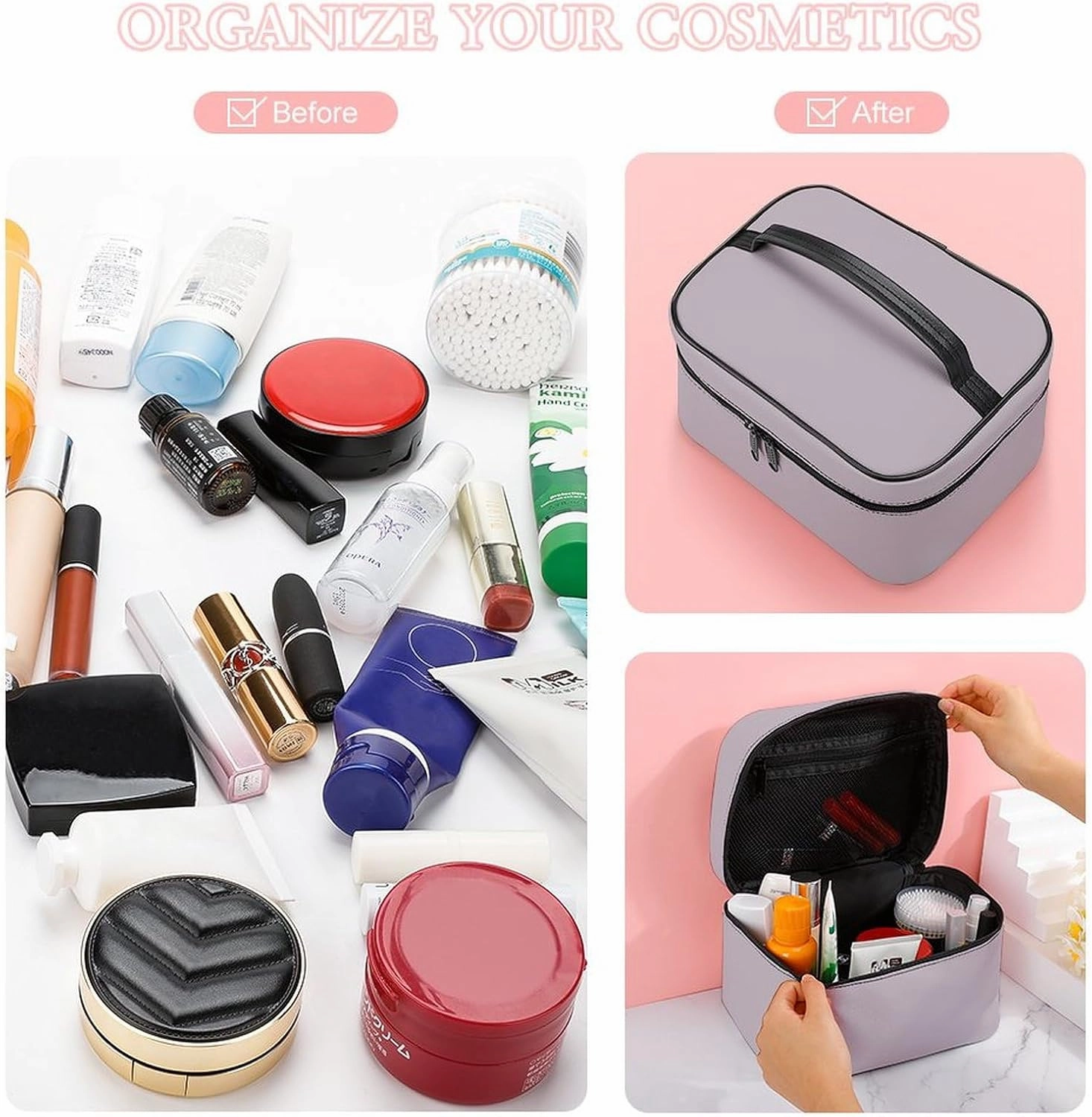 Travel Makeup Bag, Simple Stylish Chic Dusty Lilac Cosmetic Bags for Women Large Capacity Waterproof Toiletry Bag Make up Organizer