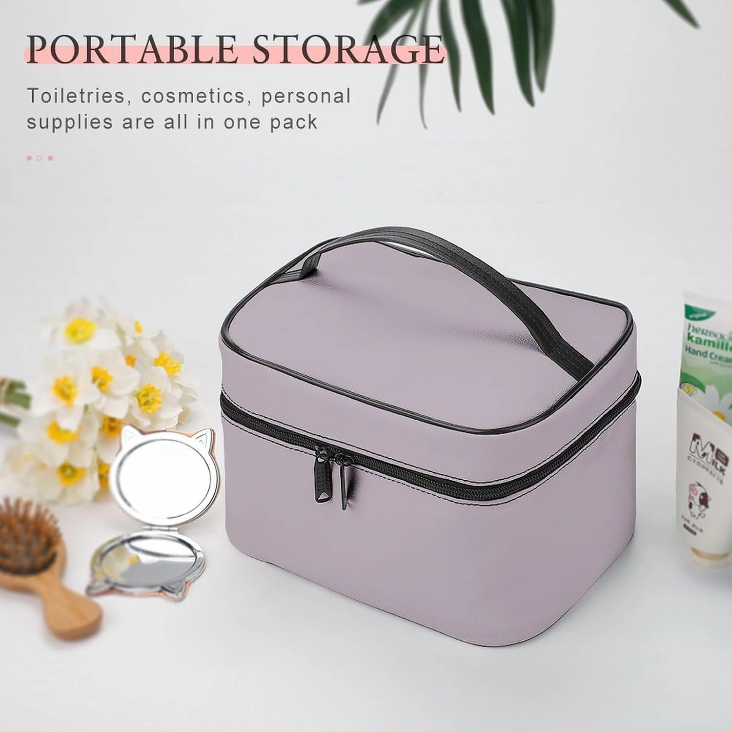 Travel Makeup Bag, Simple Stylish Chic Dusty Lilac Cosmetic Bags for Women Large Capacity Waterproof Toiletry Bag Make up Organizer