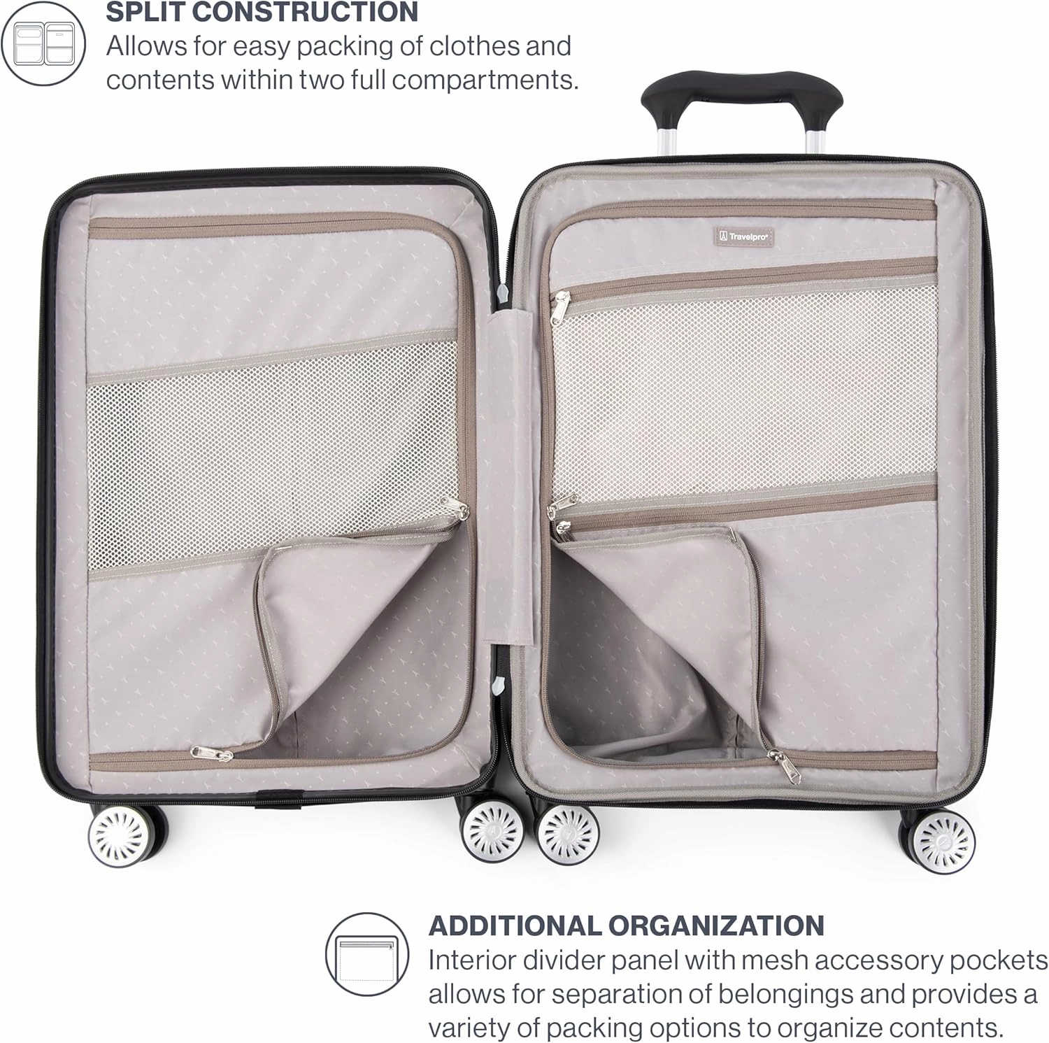 Travelpro Pathways 3 Hardside Expandable Luggage, 8 Spinner Wheels, Lightweight Hard Shell Suitcase, Checked Medium 25 Inch, Black Knight