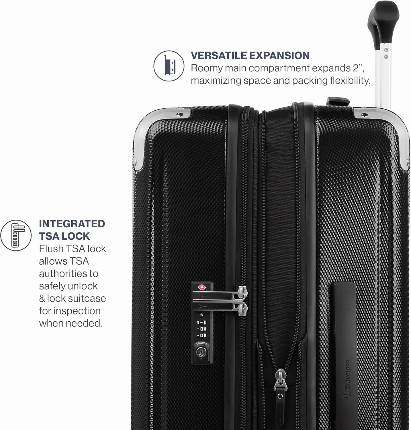 Travelpro Pathways 3 Hardside Expandable Luggage, 8 Spinner Wheels, Lightweight Hard Shell Suitcase, Checked Medium 25 Inch, Black Knight