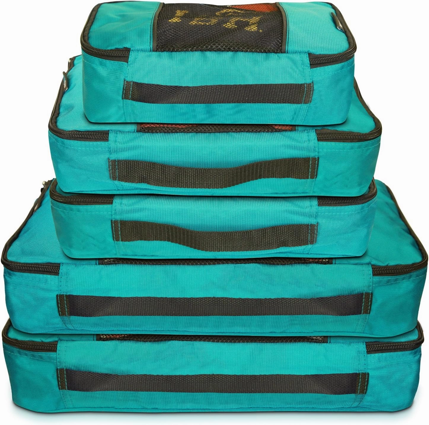 TravelWise Luggage Packing Organization Cubes 5 Pack, Teal, 2 Small, 2 Medium, 1 Large (TWPC-24)