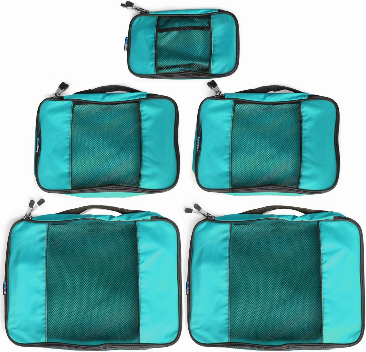 TravelWise Luggage Packing Organization Cubes 5 Pack, Teal, 2 Small, 2 Medium, 1 Large (TWPC-24)