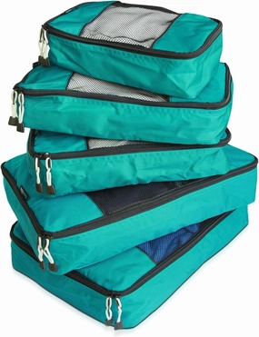 TravelWise Luggage Packing Organization Cubes 5 Pack, Teal, 2 Small, 2 Medium, 1 Large (TWPC-24)