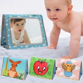 Tummy Time Baby Mirror Infant Toys Newborn 0 3 Months Brain Development Crinkle Cloth Book Teether Black and White High Contrast Baby Toys 2 4 5 0-6 Month Boys Girls Shower Gift Easter Basket Stuffers