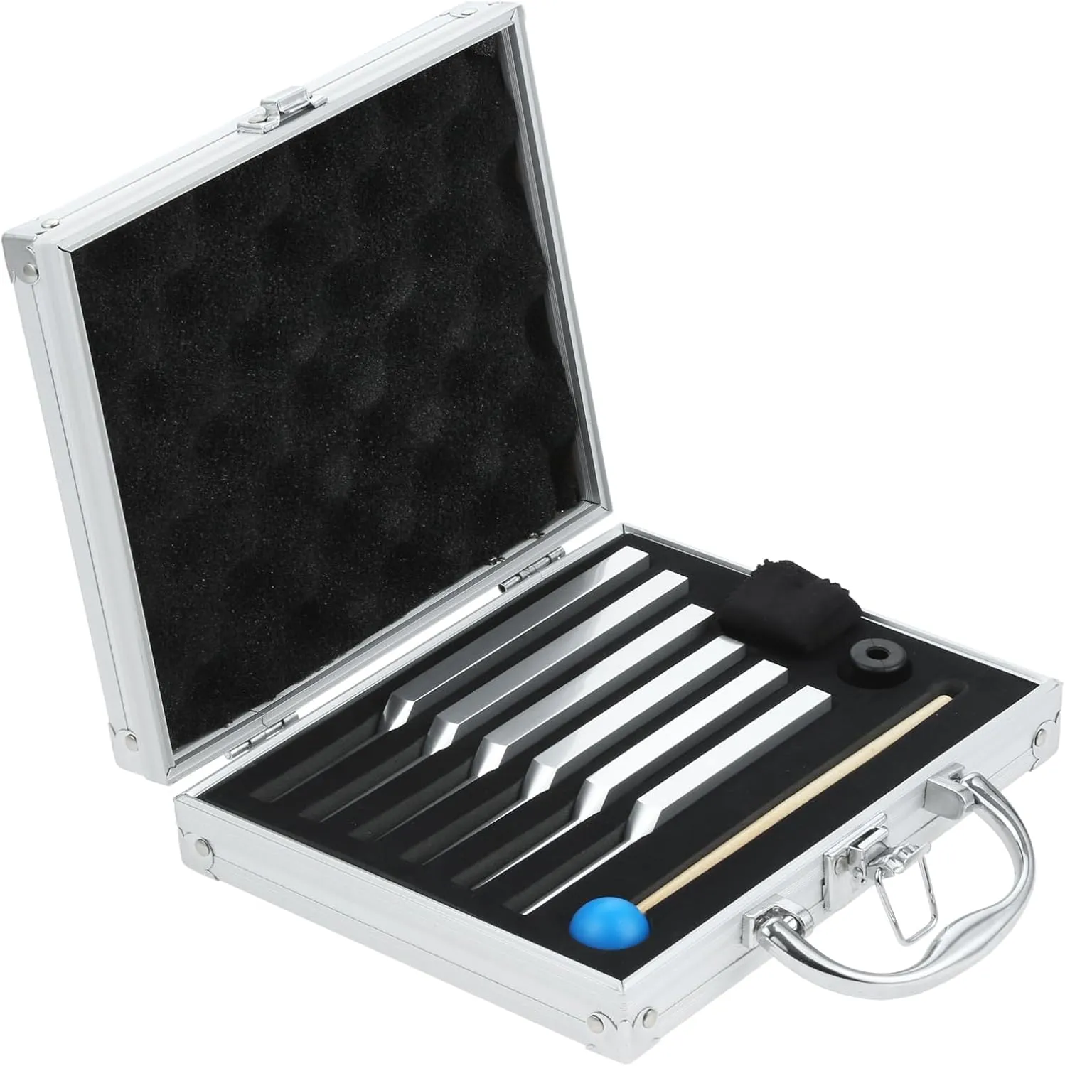 Tuning Fork Set of 6 (UT 396 Hz, RE 417 Hz, MI 528 Hz, SOL 639 HZ, FA 741 HZ, LA 852 HZ) for Sound, Musical Instrument, with Wooden Hammer and Soft Storage Bag