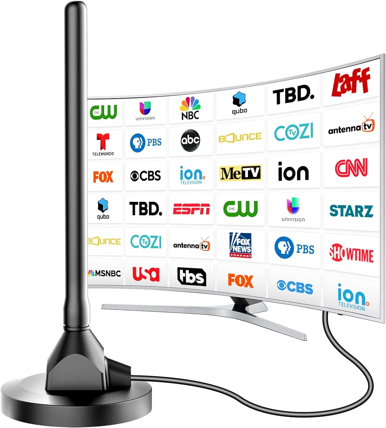 TV Antenna 2025 Digital TV Antenna Indoor with Strong Magnetic Base, 360°&Long Range Reception for Local Channels, Easy Installation Support 4K 1080p for Free Local Channels (DT012-11)