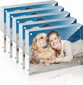 TWING 5 x 7 Inch 5 Pack Acrylic Photo Frame Horizontal Magnet Double Sided Acrylic Frames Set with Microfiber Cloth,12   12MM Thickness Clear Picture Frame Desktop Display Gift Ideal