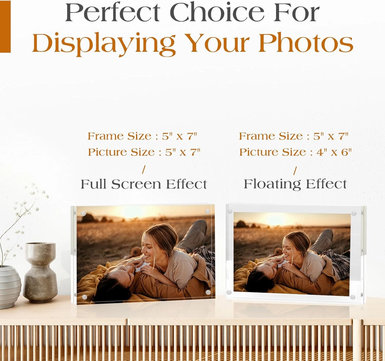 TWING 5 x 7 Inch 5 Pack Acrylic Photo Frame Horizontal Magnet Double Sided Acrylic Frames Set with Microfiber Cloth,12   12MM Thickness Clear Picture Frame Desktop Display Gift Ideal
