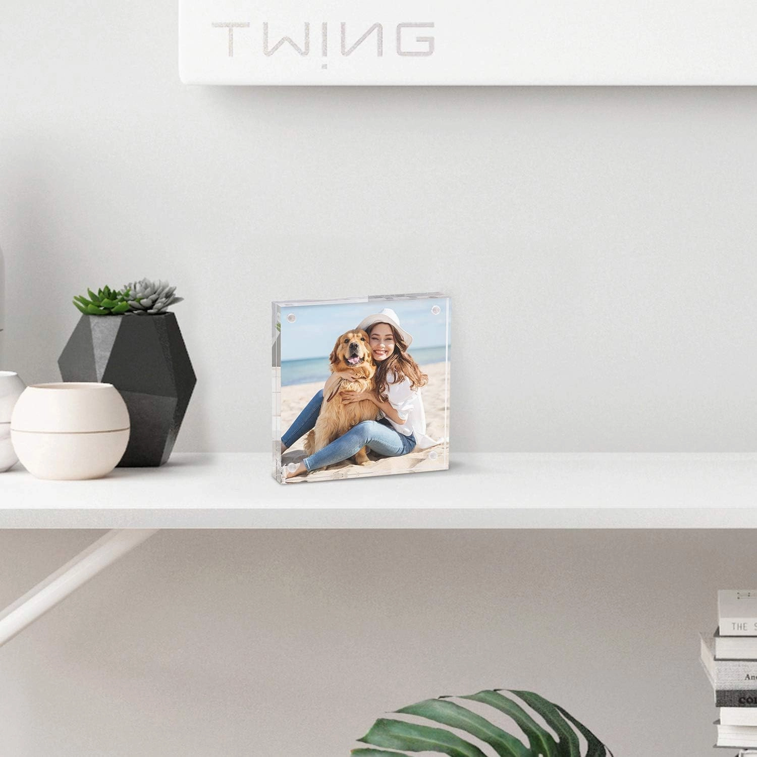 TWING 5 x 7 Inch 5 Pack Acrylic Photo Frame Horizontal Magnet Double Sided Acrylic Frames Set with Microfiber Cloth,12   12MM Thickness Clear Picture Frame Desktop Display Gift Ideal