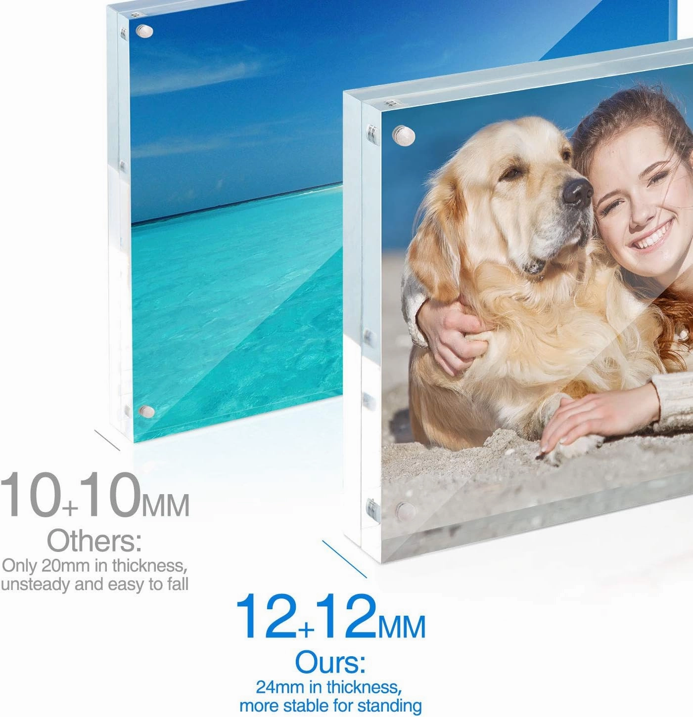 TWING 5 x 7 Inch 5 Pack Acrylic Photo Frame Horizontal Magnet Double Sided Acrylic Frames Set with Microfiber Cloth,12   12MM Thickness Clear Picture Frame Desktop Display Gift Ideal
