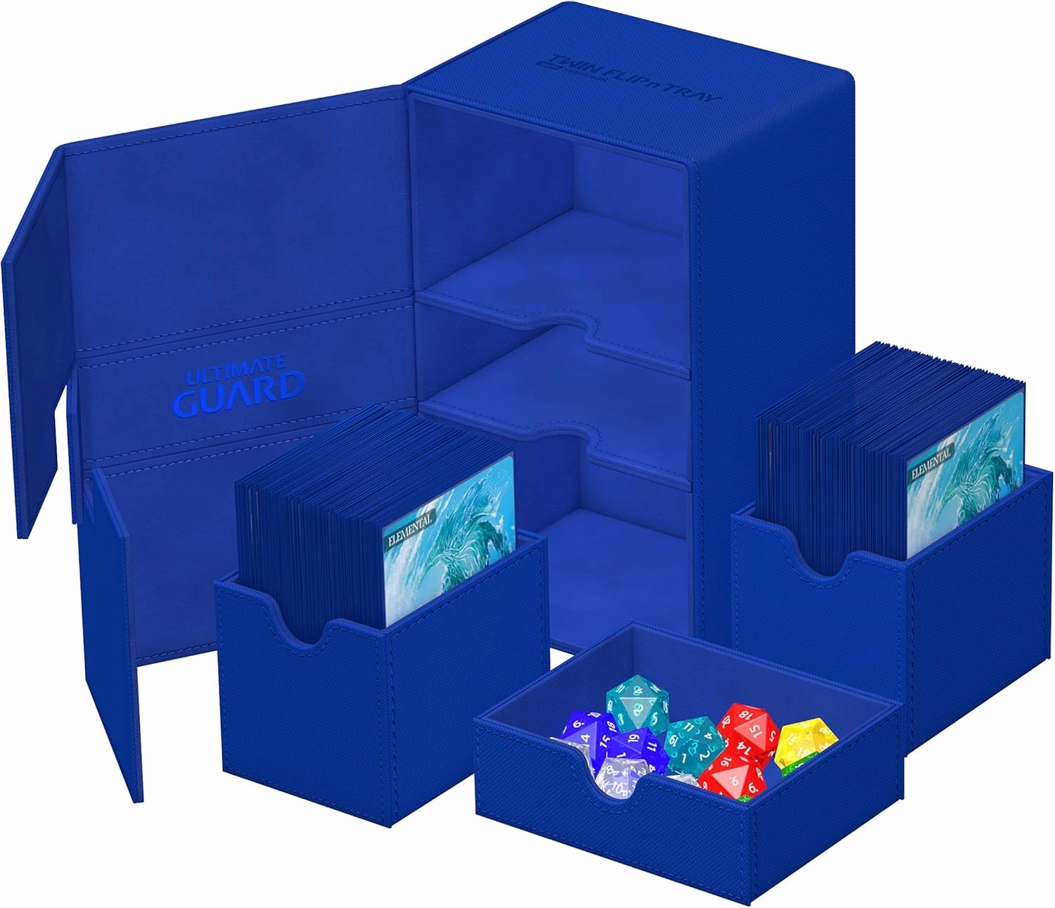 Ultimate Guard Twin Flip'n'Tray 160 , Deck Case for 160 Double-Sleeved TCG Cards   Dice Tray, Blue, Independent Magnetic Closure & Microfiber Inner Lining