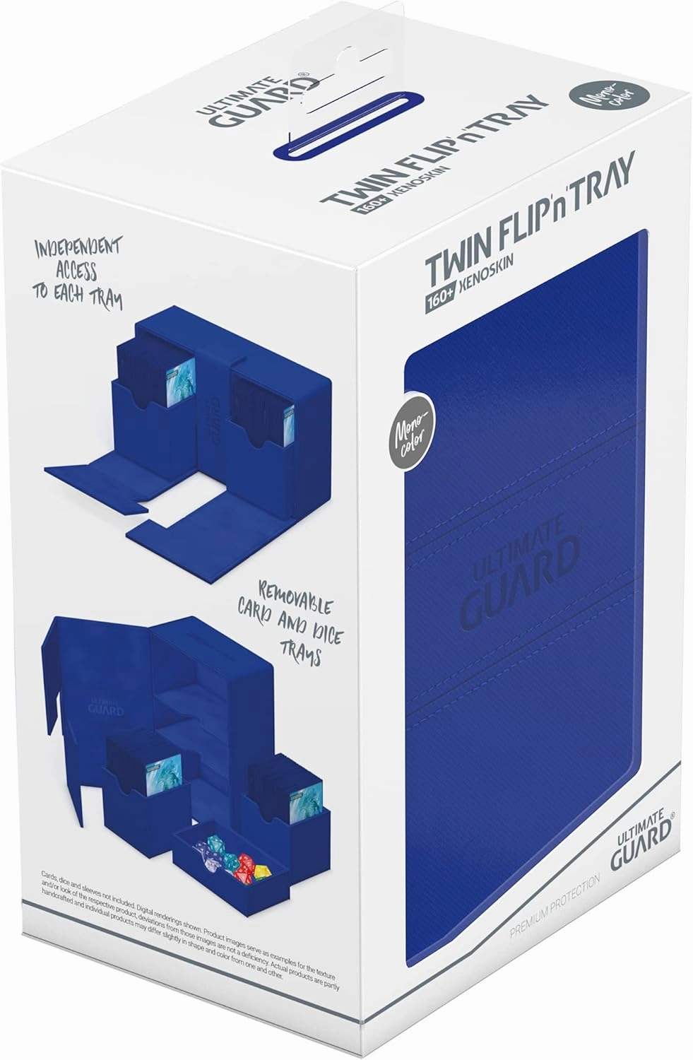 Ultimate Guard Twin Flip'n'Tray 160 , Deck Case for 160 Double-Sleeved TCG Cards   Dice Tray, Blue, Independent Magnetic Closure & Microfiber Inner Lining