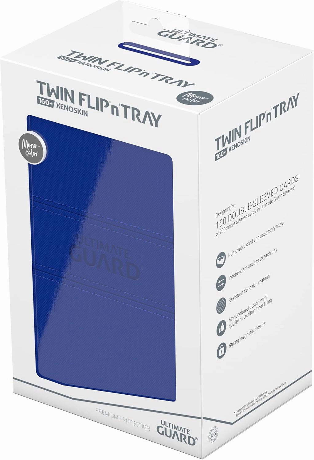 Ultimate Guard Twin Flip'n'Tray 160 , Deck Case for 160 Double-Sleeved TCG Cards   Dice Tray, Blue, Independent Magnetic Closure & Microfiber Inner Lining