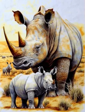 Unique Wooden Jigsaw Puzzles - Grassland Rhinoceros, 500 Piece Colorful Artwork Jigsaw Puzzle for Adults, Fun and Challenging Brain Exercise for Puzzle Enthusiasts - Ideal Gift
