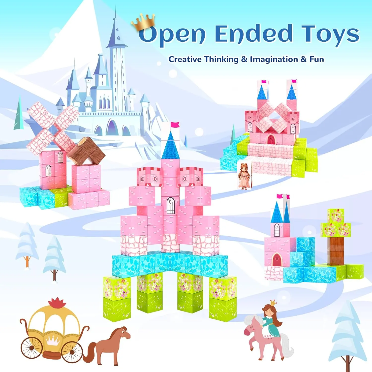 Updated Magnetic Blocks-Princess Castle, Creative Magnetic Building Blocks Toddler Toys, Birthday Gifts for Kids 3  Years Old, STEM Montessori Sensory Toy for Boys & Girls Age 3-4 4-5 6-8