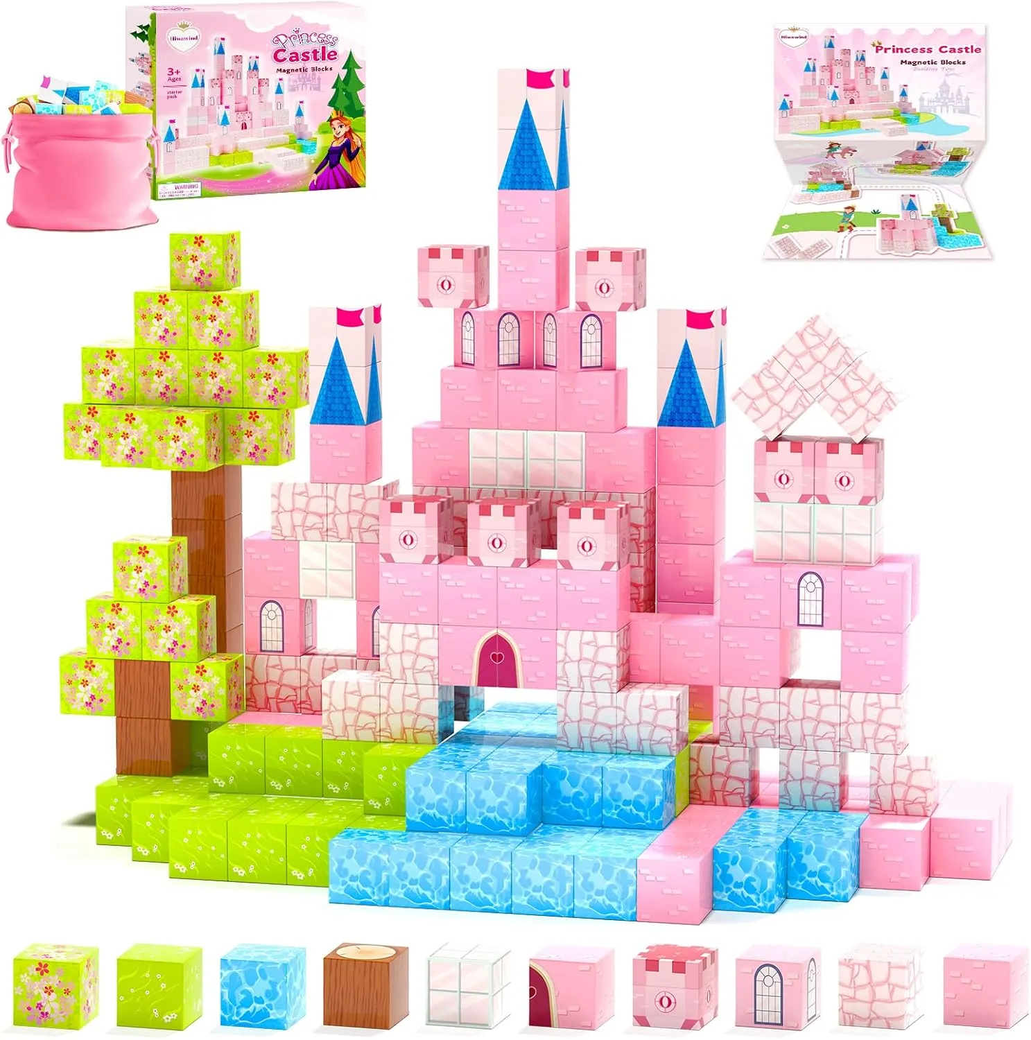 Updated Magnetic Blocks-Princess Castle, Creative Magnetic Building Blocks Toddler Toys, Birthday Gifts for Kids 3  Years Old, STEM Montessori Sensory Toy for Boys & Girls Age 3-4 4-5 6-8