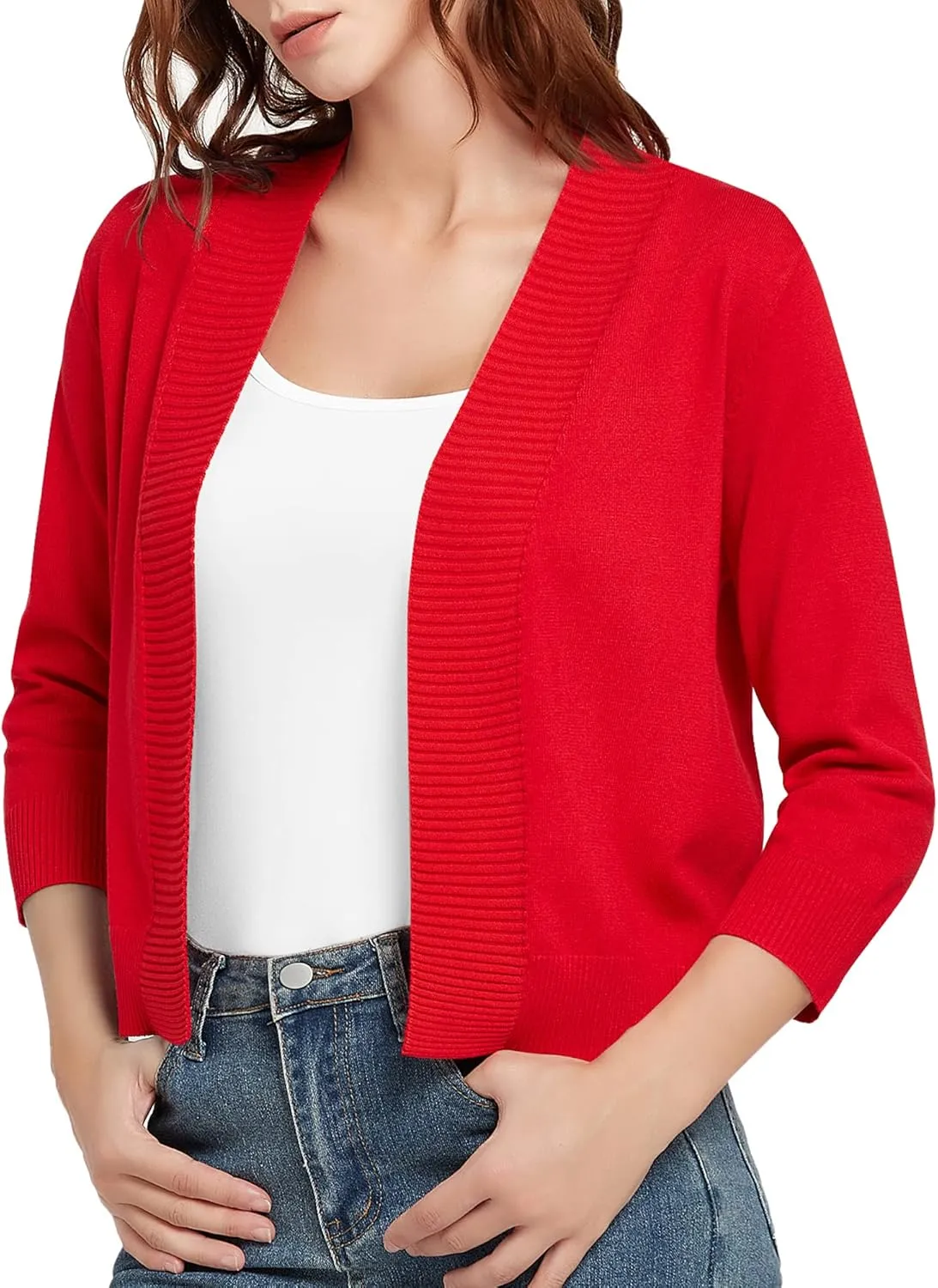 Urban CoCo Women's 3/4 Sleeve Short Cropped Cardigan Sweaters Lightweight Shrug Sweater Jacket for Dresses