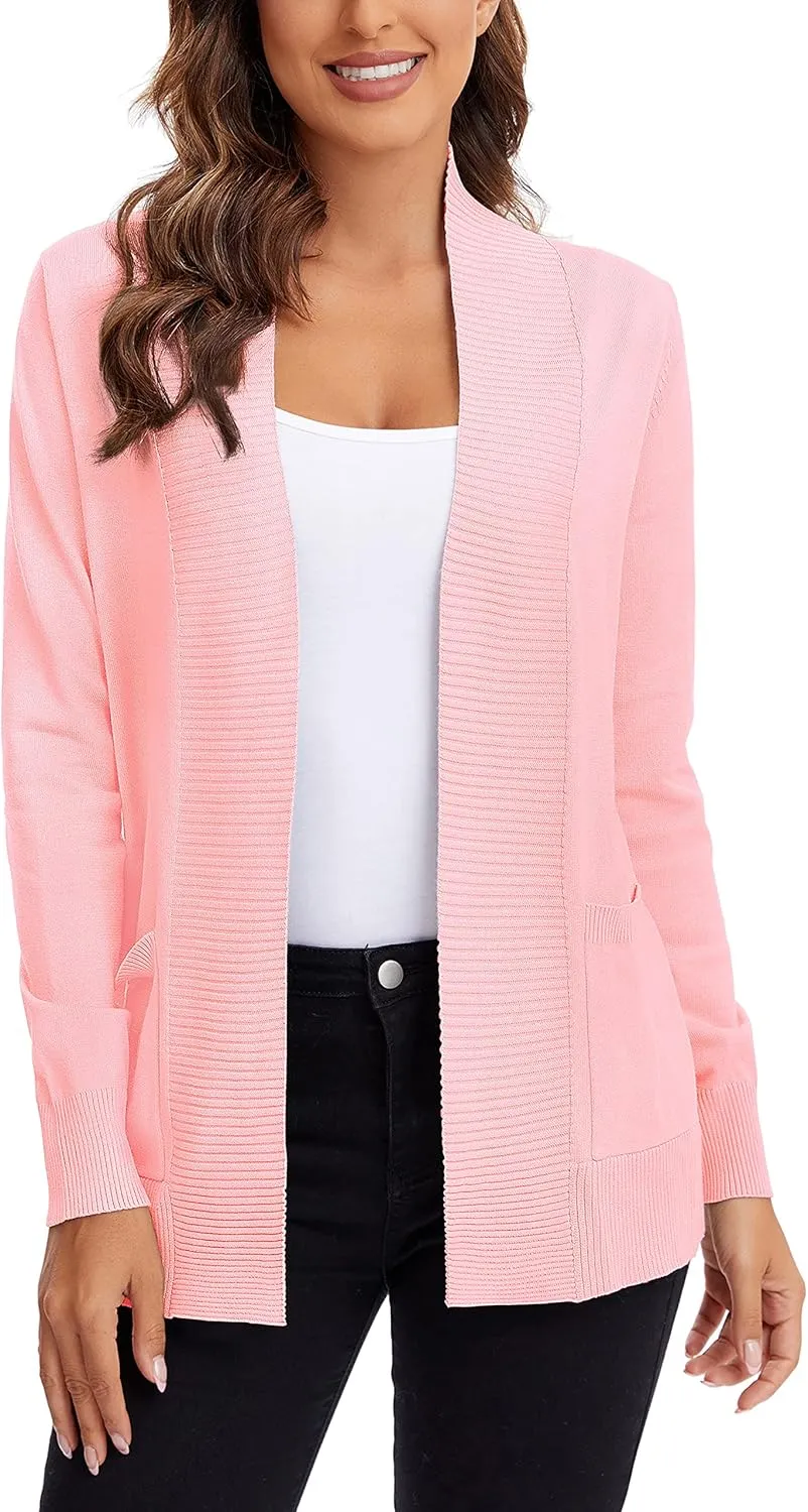 Urban CoCo Women's Lightweight Open Front Knit Cardigan Sweater Long Sleeve with Pocket