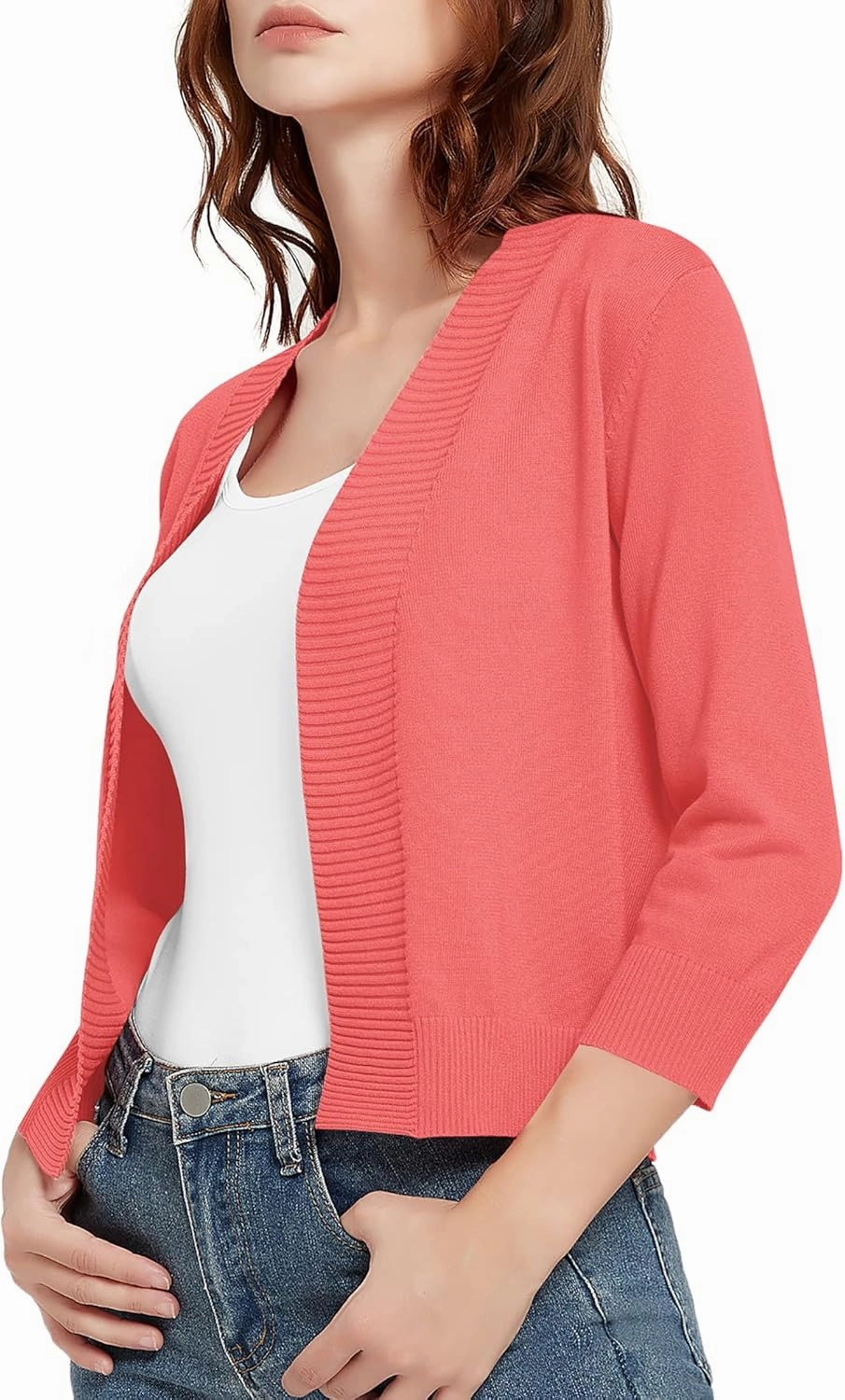 Urban CoCo Women's 3/4 Sleeve Short Cropped Cardigan Sweaters Lightweight Shrug Sweater Jacket for Dresses