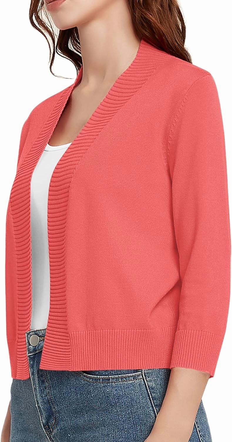 Urban CoCo Women's 3/4 Sleeve Short Cropped Cardigan Sweaters Lightweight Shrug Sweater Jacket for Dresses