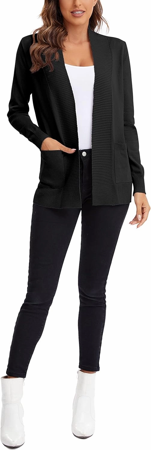 Urban CoCo Women's Lightweight Open Front Knit Cardigan Sweater Long Sleeve with Pocket