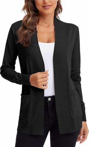 Urban CoCo Women's Lightweight Open Front Knit Cardigan Sweater Long Sleeve with Pocket