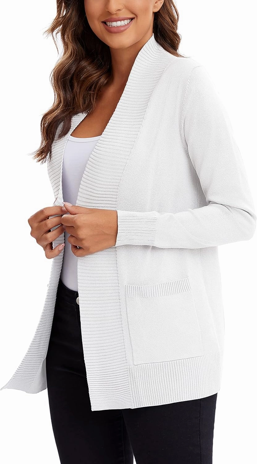 Urban CoCo Women's Lightweight Open Front Knit Cardigan Sweater Long Sleeve with Pocket