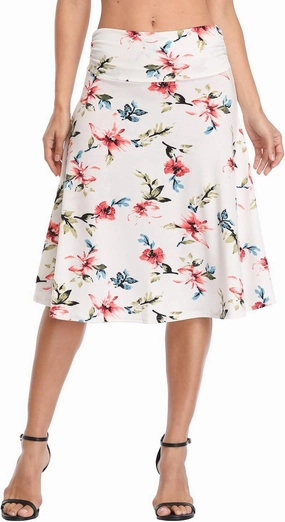 Urban CoCo Women's Ruched High Waist Knee Length Jersey A-Line Stretchy Flared Casual Skirt