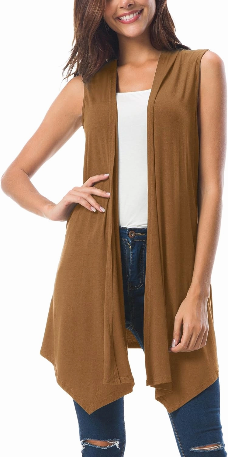 Urban CoCo Women's Sleeveless Cardigan Summer Open Front Vest Lightweight Cool Coat