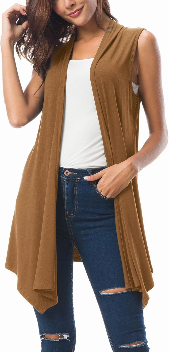 Urban CoCo Women's Sleeveless Cardigan Summer Open Front Vest Lightweight Cool Coat