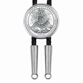 US 2012 Hawaii Volcanoes National Park Quarter BU Uncirculated Coin Simple Silver Slide 36" Black Leatherette Cord Bolo Tie NEW - America the Beautiful