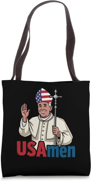 USAmen Cartoon Religious Humor Patriotic Satire Apparel Tote Bag