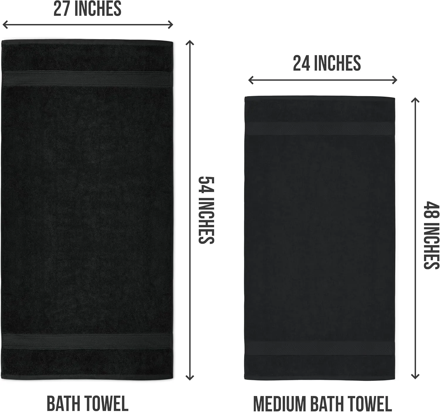 Utopia Towels 6 Pack Medium Bath Towel Set, 24 by 48 Inches, 500 GSM 100% Ring Spun Cotton, Lightweight and Highly Absorbent Quick Drying Premium Towels for Hotel, Spa and Bathroom, Black