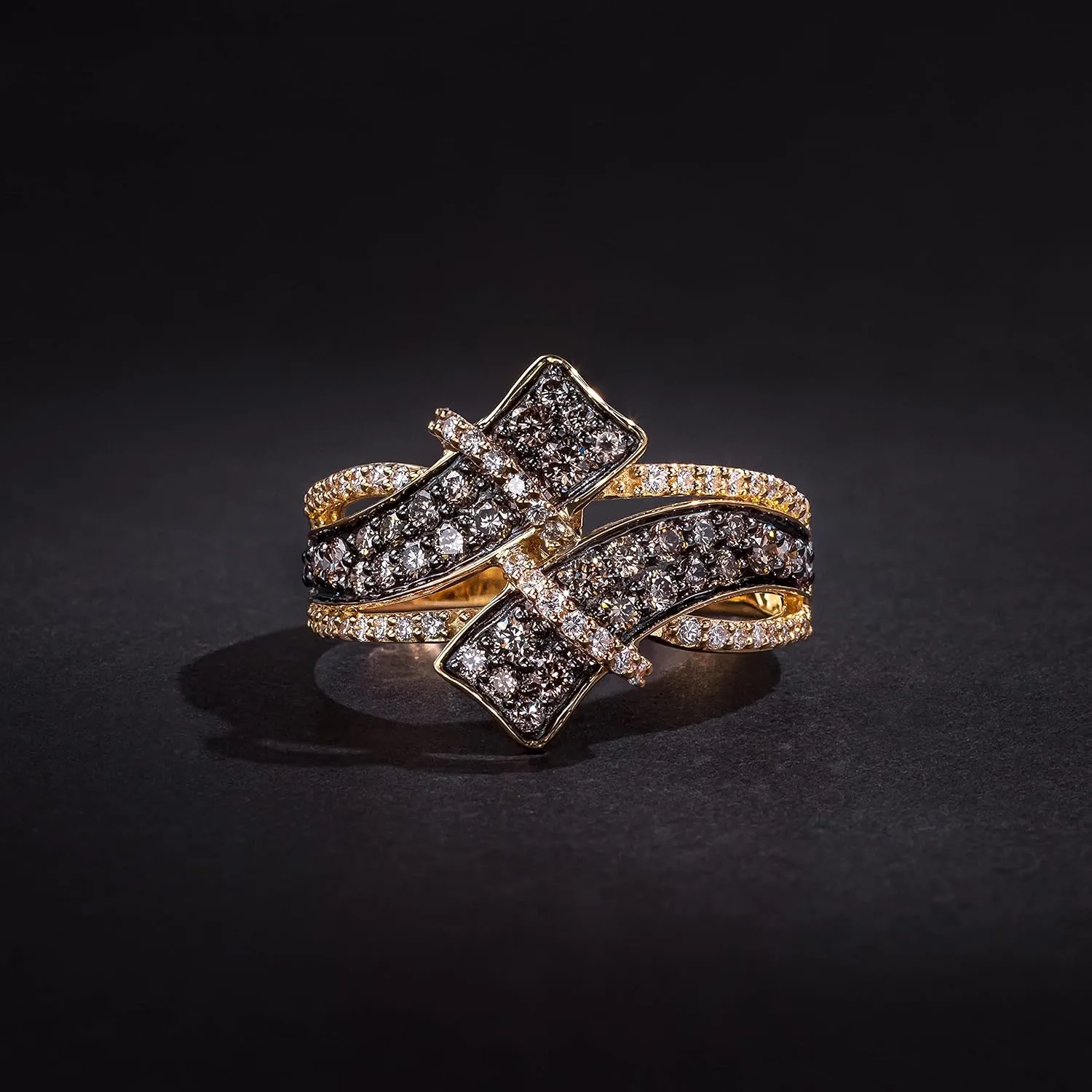 Vanilla Diamond Chocolate Diamond Statement Ring for Women I 14k Yellow Gold Ring for Her (G-H/Brown, VS2-SI1, 1.19 cttw) Anniversary Wedding Promise Band Size 4.25to 11.25 by LeVian