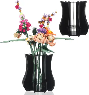Vase Holder fit for Lego Flowers Bouquet - Acrylic Puzzle Vase fit for Lego Botanical Collection Building, Adult Gift Display Stand for Roses Orchid Sunflower (Black)