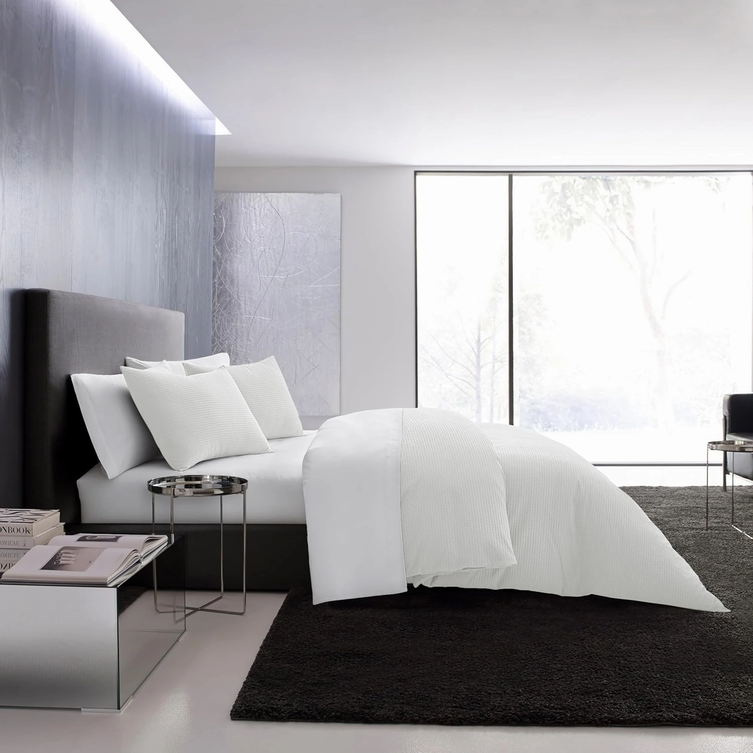 Vera Wang - Queen Comforter Set, Luxury Cotton Bedding with Matching Shams, Medium Weight & Ideal for All Seasons (Waffle Pique Queen, White)