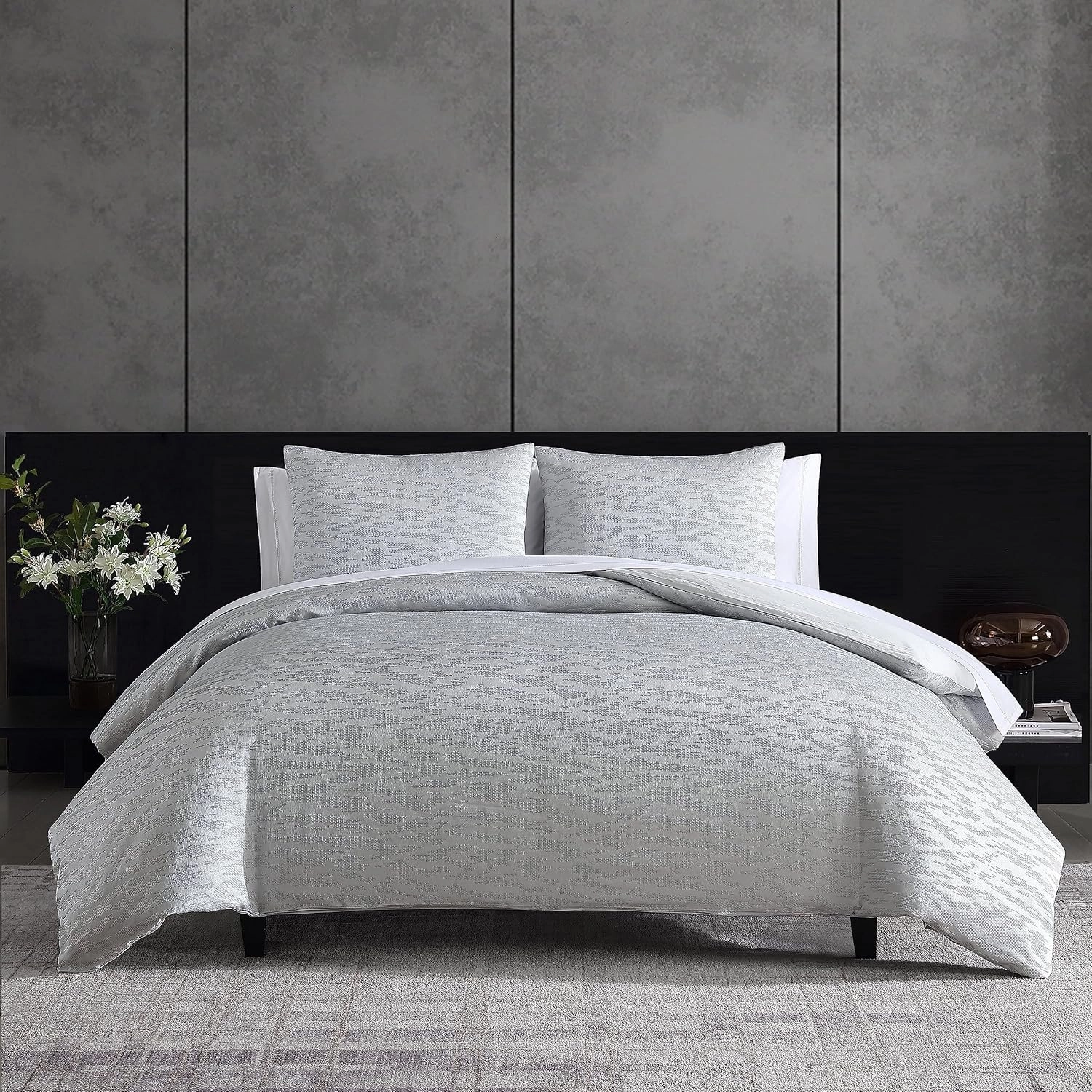 Vera Wang - Queen Duvet Cover Set, Luxury Bedding with Matching Shams, Designer Bedding Set (Illusion Grey, Queen)