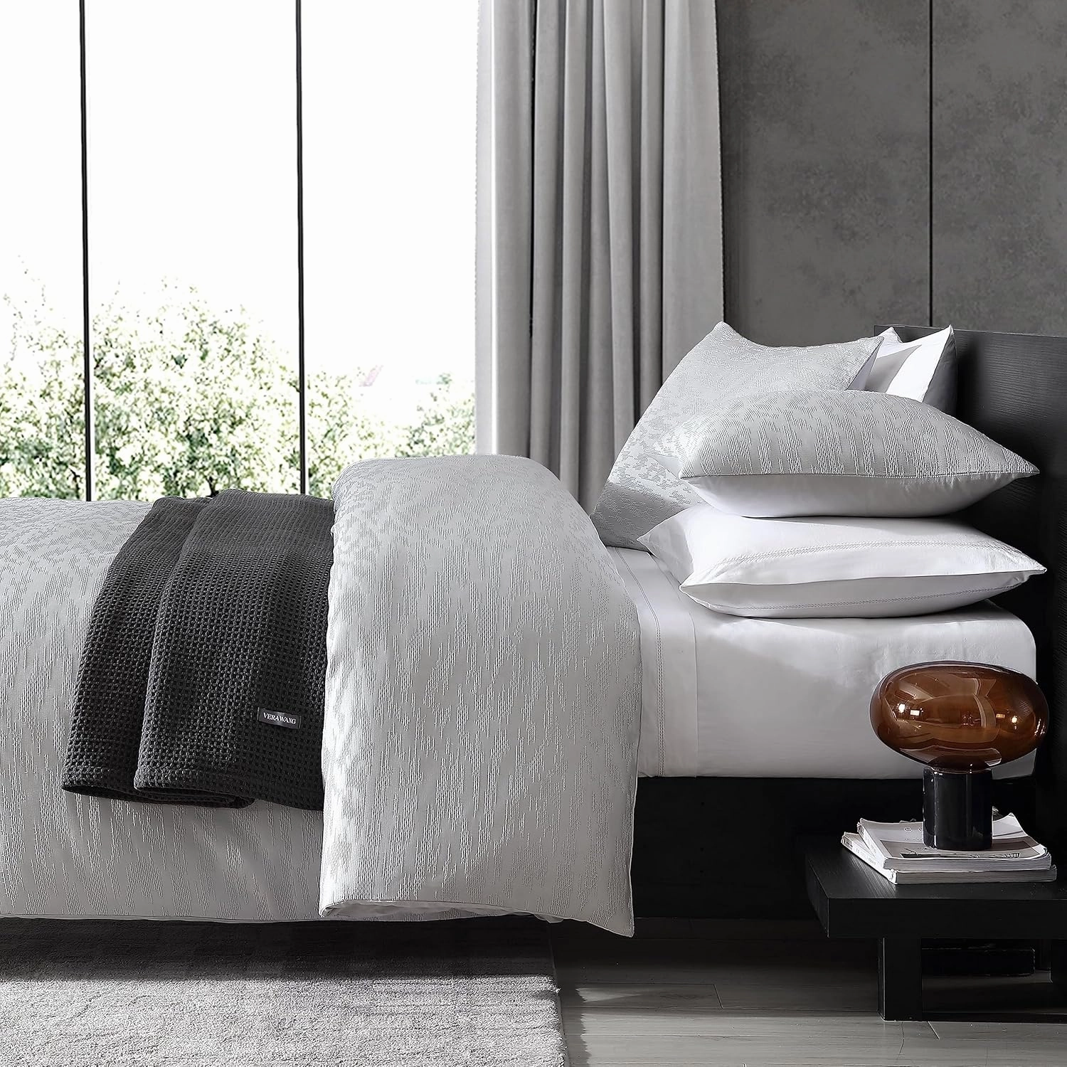 Vera Wang - Queen Duvet Cover Set, Luxury Bedding with Matching Shams, Designer Bedding Set (Illusion Grey, Queen)