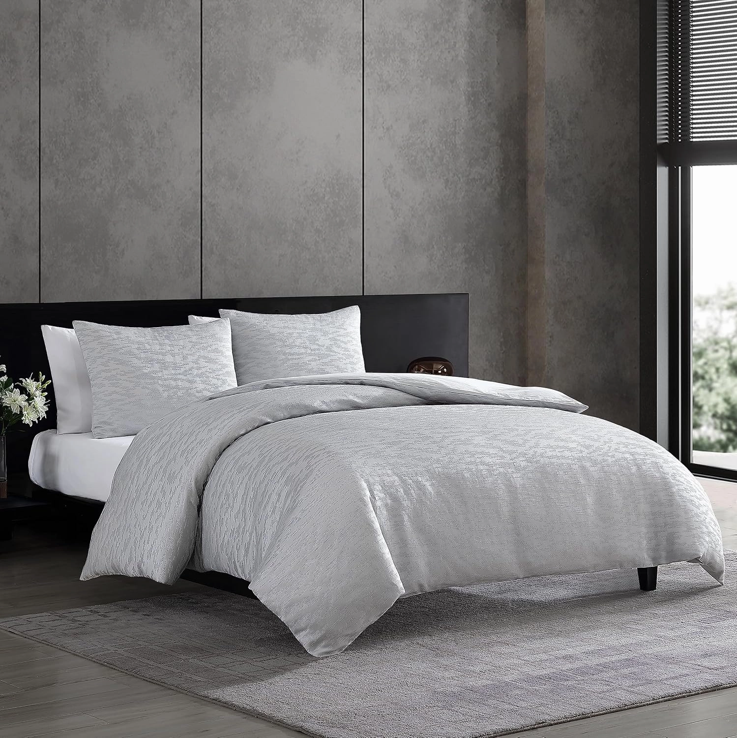 Vera Wang - Queen Duvet Cover Set, Luxury Bedding with Matching Shams, Designer Bedding Set (Illusion Grey, Queen)