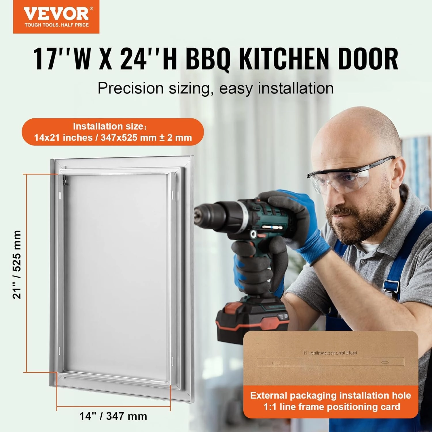 VEVOR BBQ Access Door 17W x 24H Inch, Vertical Single BBQ Door Stainless Steel with Recessed Handle, Outdoor Kitchen Doors for BBQ Island, Grill Station, Outside Cabinet