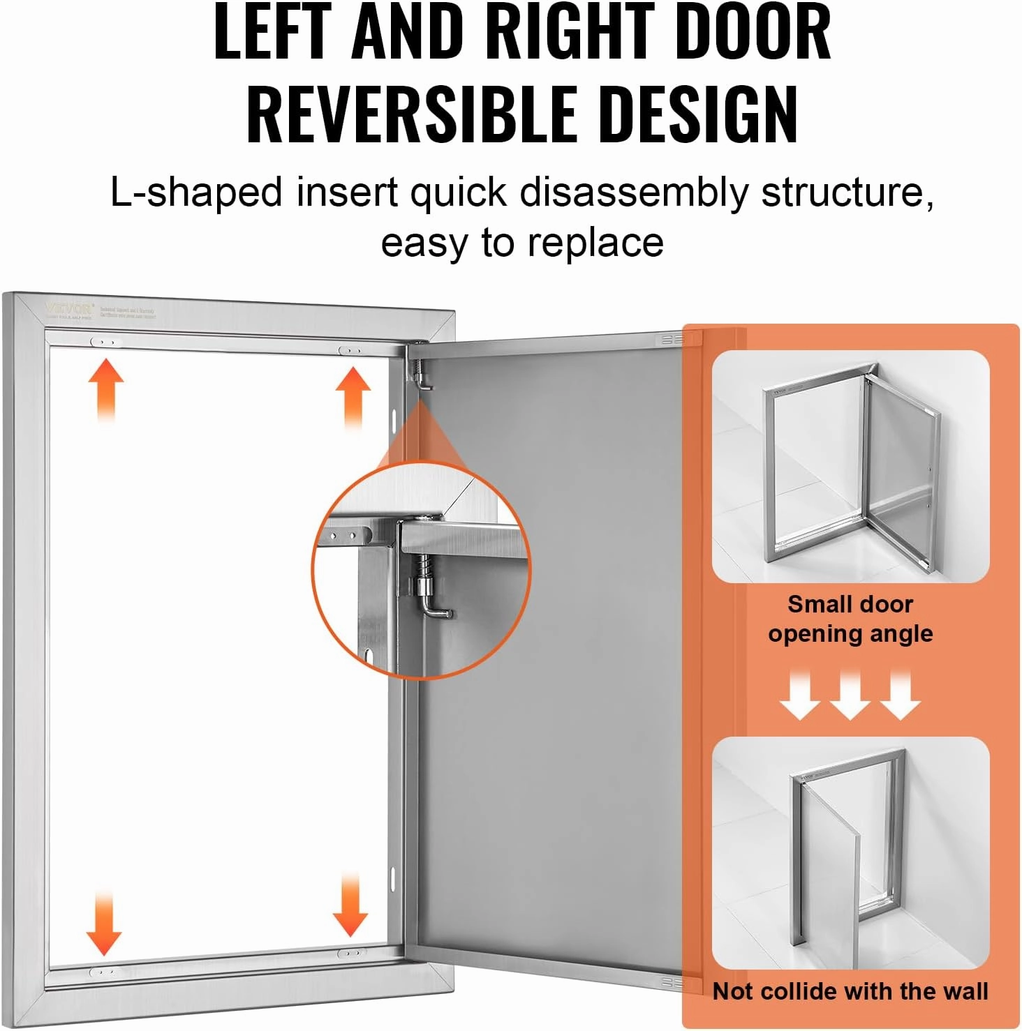 VEVOR BBQ Access Door 17W x 24H Inch, Vertical Single BBQ Door Stainless Steel with Recessed Handle, Outdoor Kitchen Doors for BBQ Island, Grill Station, Outside Cabinet