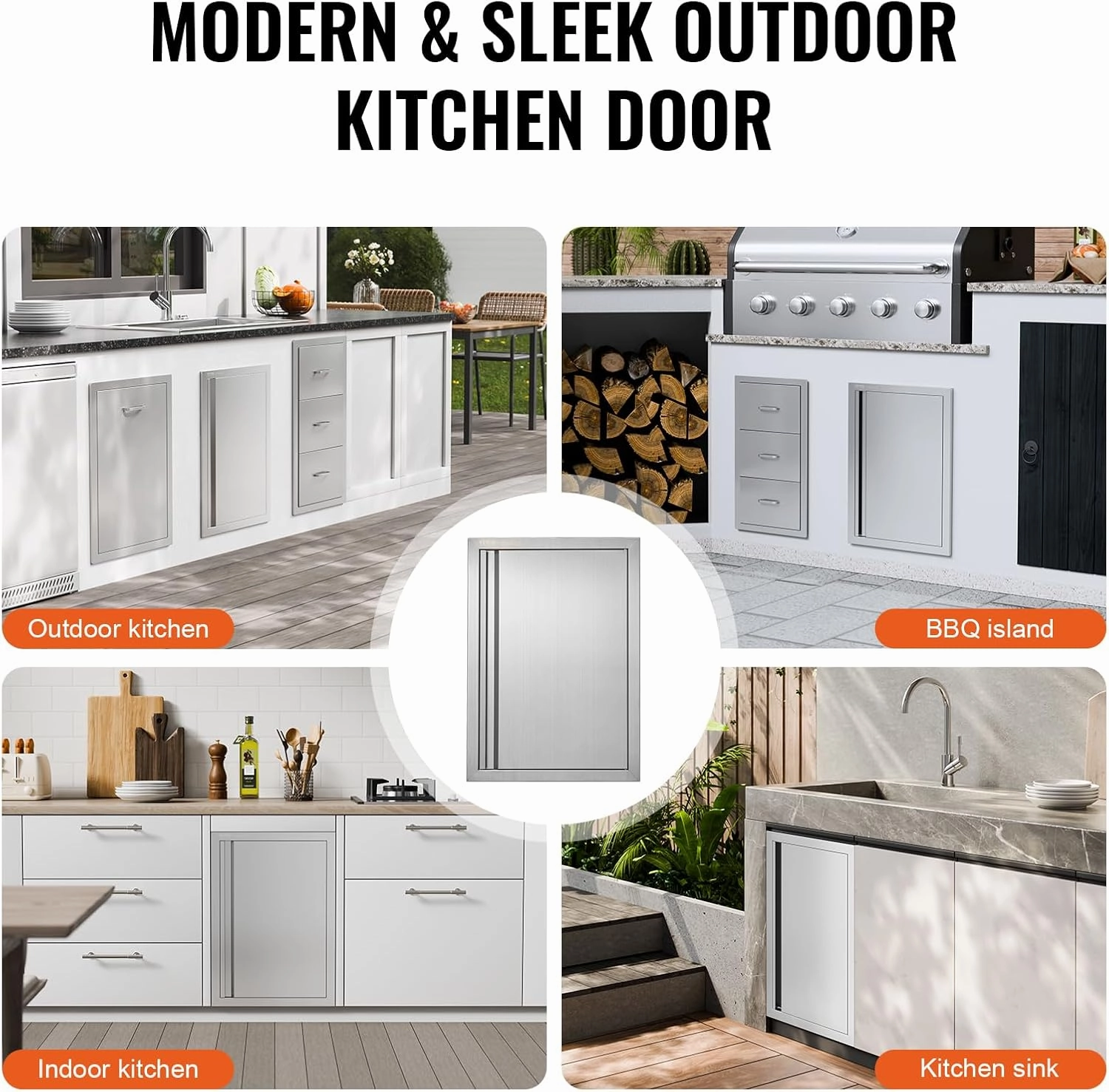 VEVOR BBQ Access Door 17W x 24H Inch, Vertical Single BBQ Door Stainless Steel with Recessed Handle, Outdoor Kitchen Doors for BBQ Island, Grill Station, Outside Cabinet