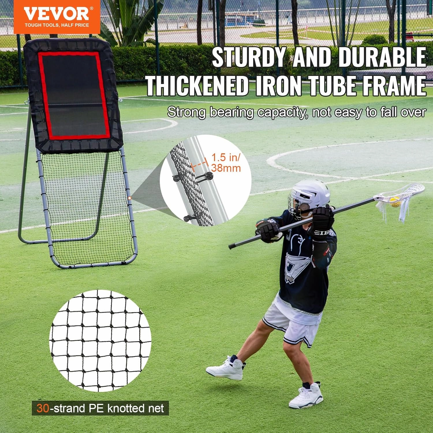 VEVOR Folding Lacrosse Rebounder for Backyard, Volleyball Bounce Back Net, Pitchback Throwback Baseball Softball Return Training Screen, Adjustable Angle Shooting Practice Training Wall